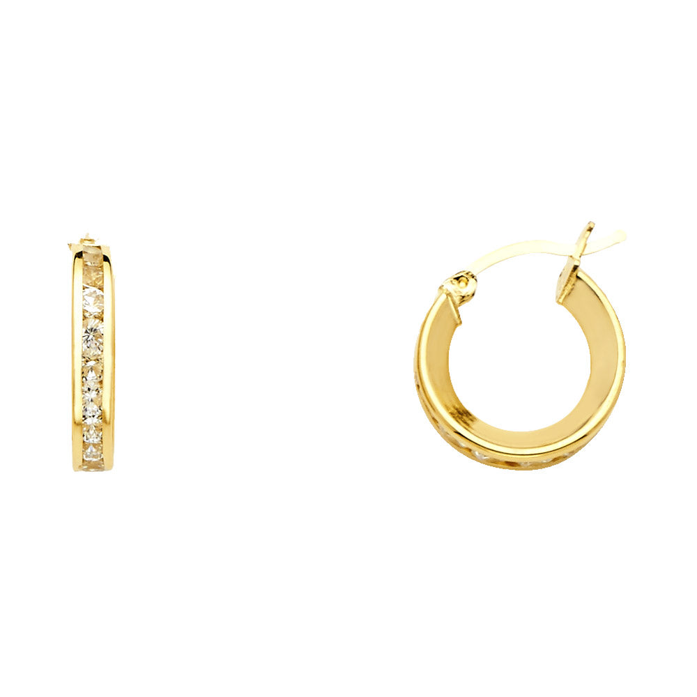 14K Yellow Gold Channel-Set CZ Hoop Earrings aprox 1/2" in diameter