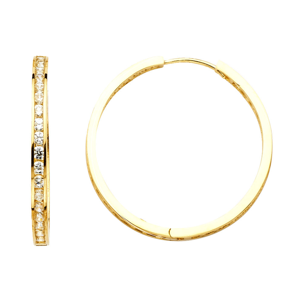 14K Yellow Gold Channel-Set CZ Hoop Earrings aprox 1" in diameter