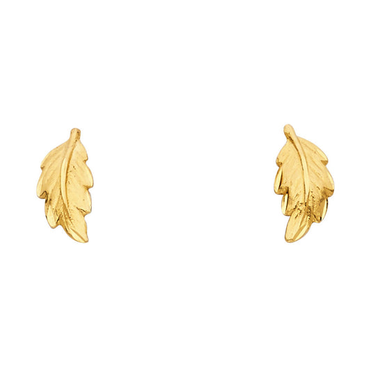 14K Yellow gold Leaf  Studs