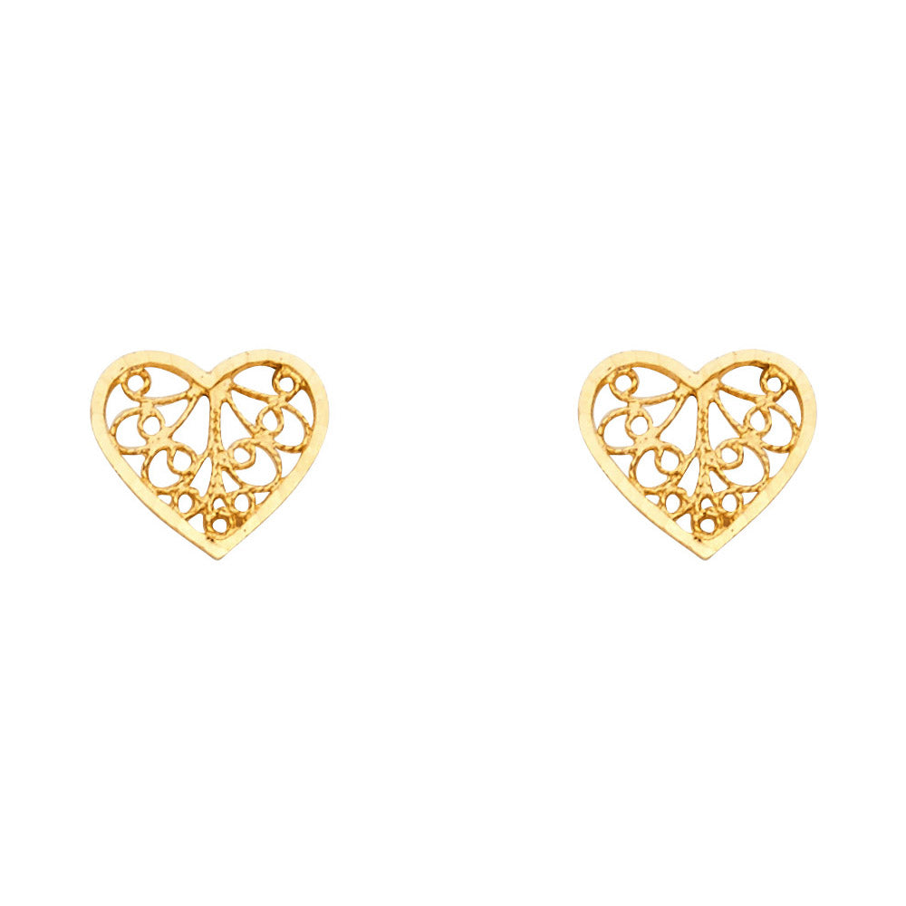 14K yellow gold heart Filigree Studs