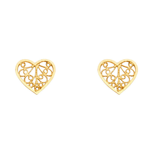 14K yellow gold heart Filigree Studs