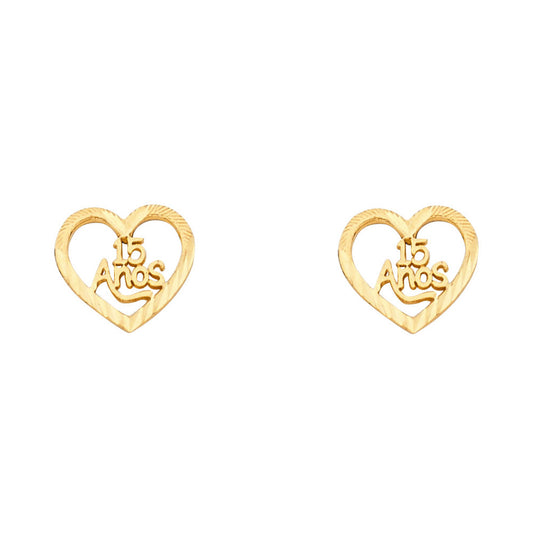 14K Yellow Gold 15 Años Heart Studs