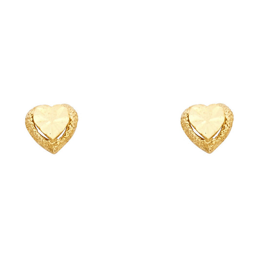14K Yellow Gold Double Heart Studs