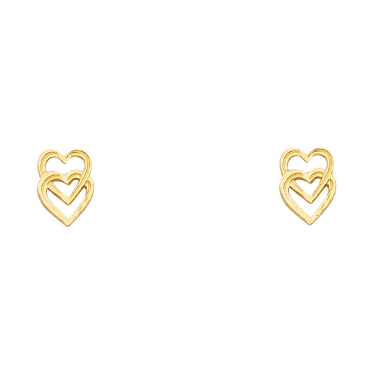 14K Yellow Gold Double Open Heart Studs