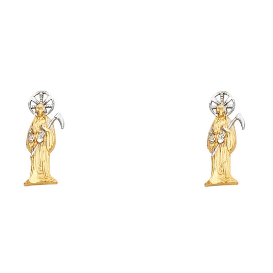 14K Yellow and White Gold Santa Muerte Studs