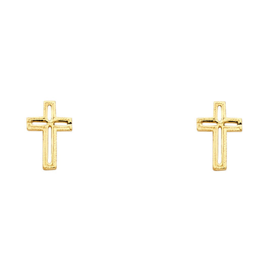 14K Yellow Gold Cross Studs