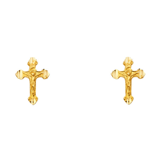 14K Yellow Gold Crucifix Cross Studs