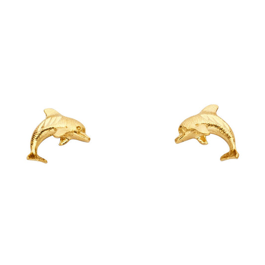 14K Yellow Gold Dolphin Studs