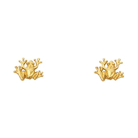 14K Yellow Gold Frog Studs
