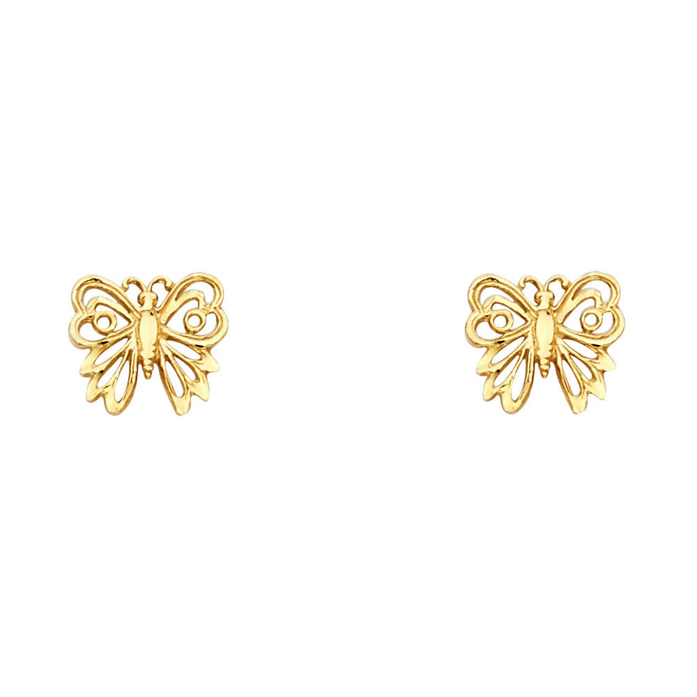 14K Yellow Gold Filigree Butterfly Studs
