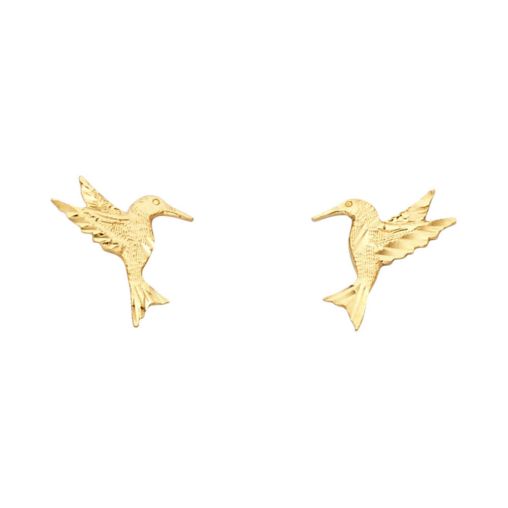 14K Yellow Gold Hummingbird Studs