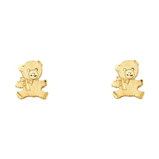 14K Yellow Gold Teddy Bear Studs
