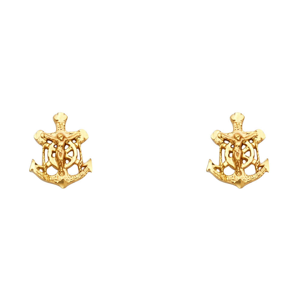 14K Yellow Gold Anchor Studs