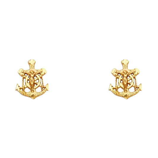 14K Yellow Gold Anchor Studs