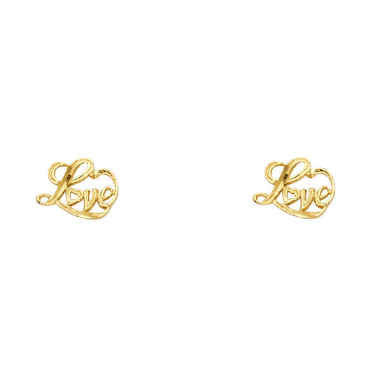 14K Yellow Gold Love Script Studs