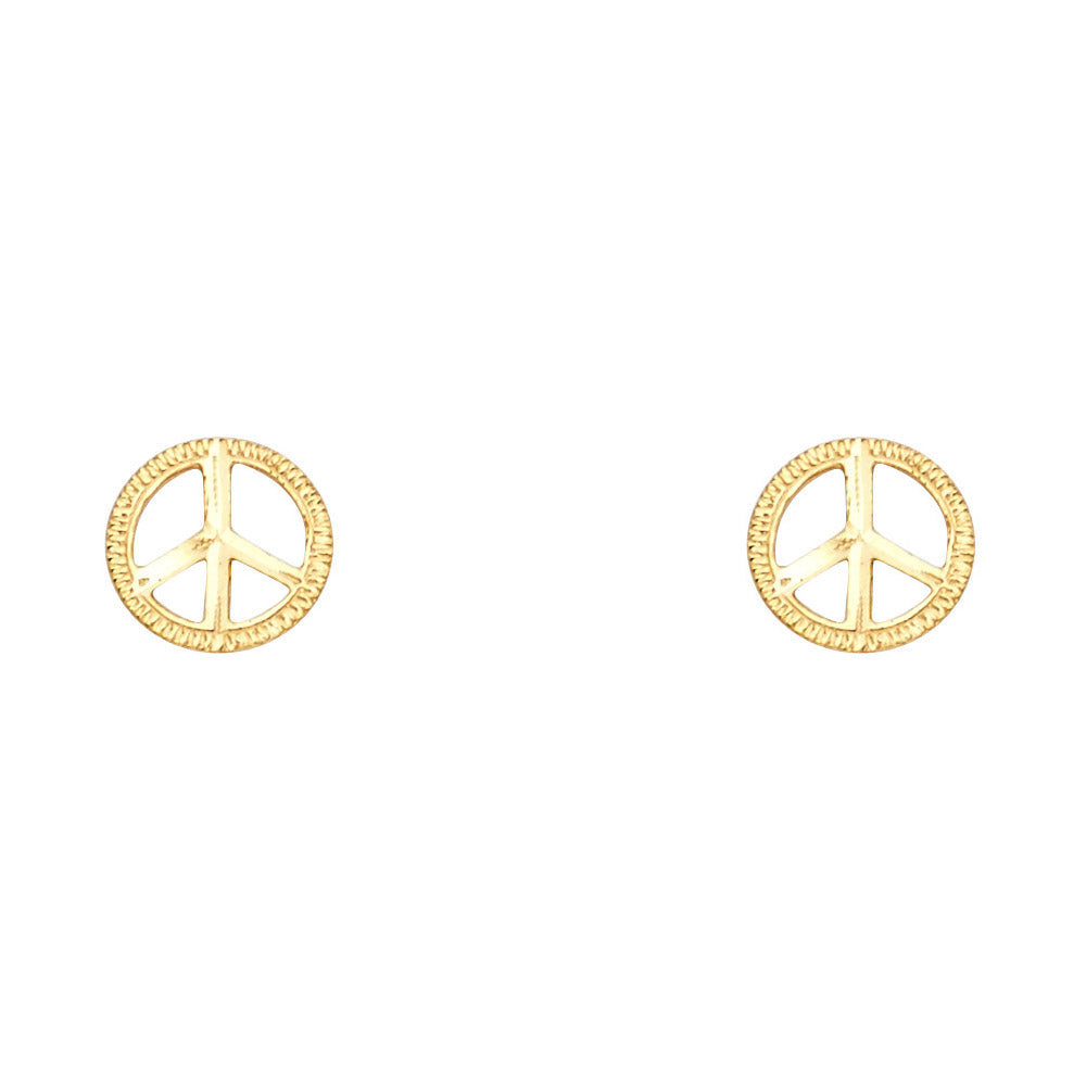 14K Yellow Gold Peace Symbol Studs