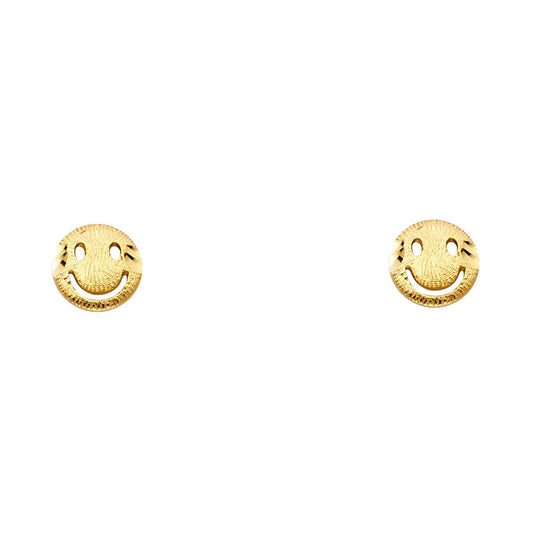 14K Yellow Gold Smiley Face Studs