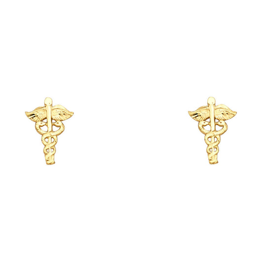 14K Yellow Gold Medical Symbol Studs