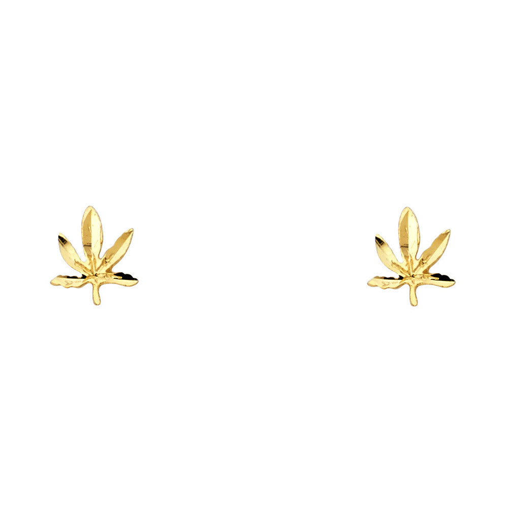 14K Yellow Gold Marijuana Leaf Studs