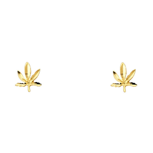 14K Yellow Gold Marijuana Leaf Studs