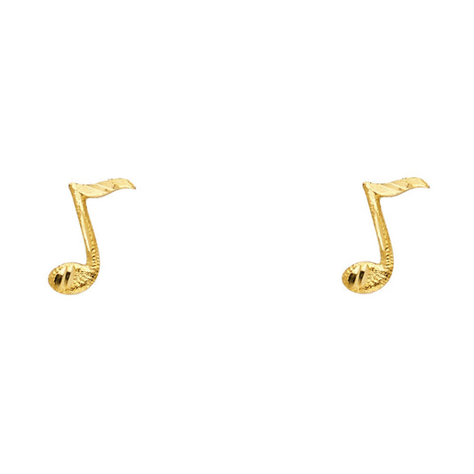 14K Yellow Gold Musical Note Studs