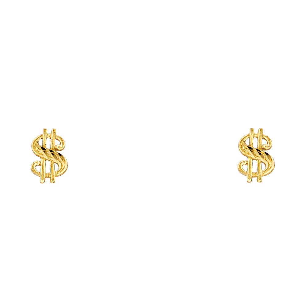 14K Yellow Gold Dollar Sign Studs