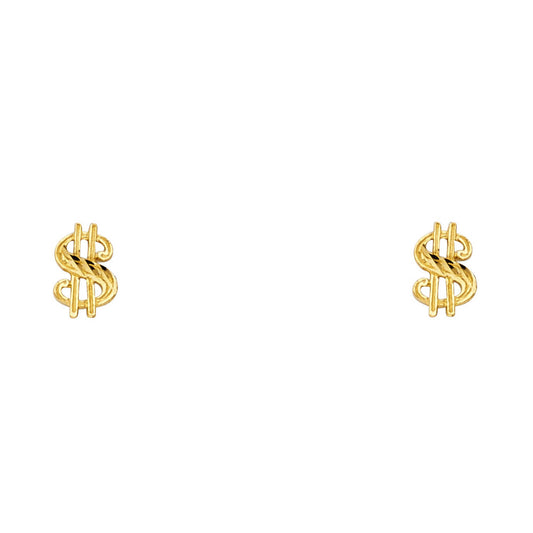 14K Yellow Gold Dollar Sign Studs
