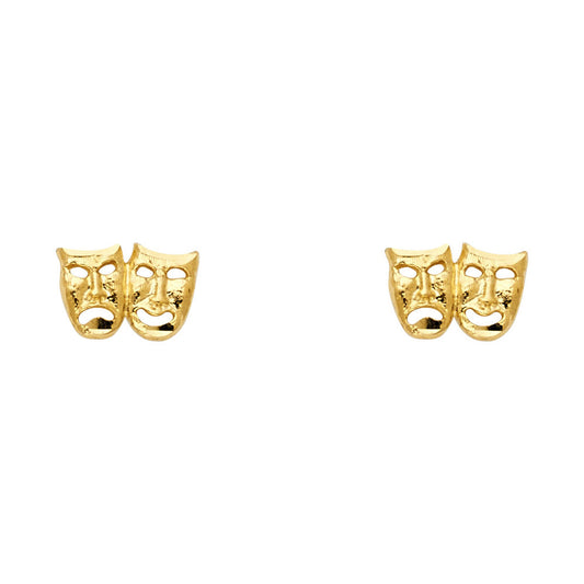 14K Yellow Gold Comedy and Tragedy Mask Studs