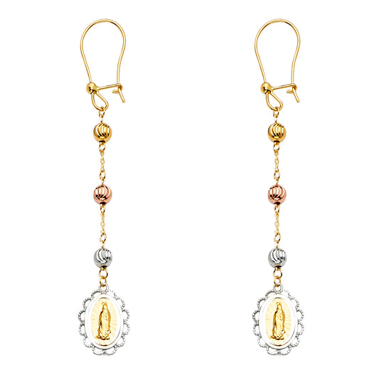 14K Tri-Color Gold Guadalupe Medallion Dangle Earrings