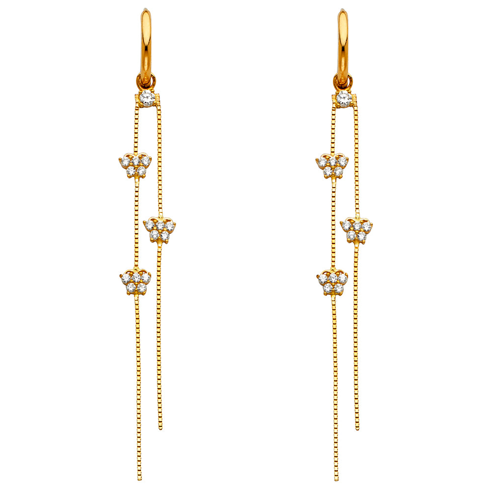 14K Yellow Gold Double Strand CZ Butterfly  Dangle Earrings