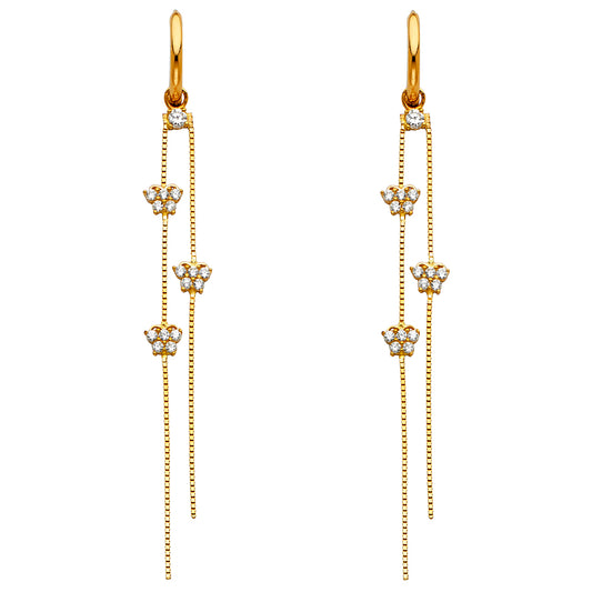 14K Yellow Gold Double Strand CZ Butterfly  Dangle Earrings