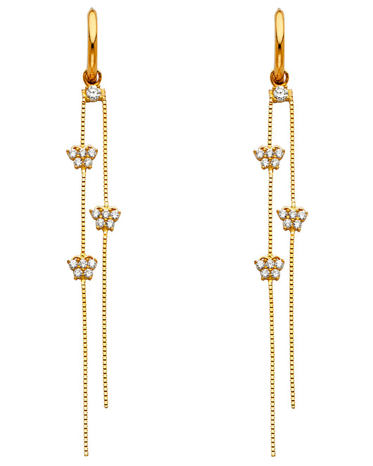 14K Yellow Gold Double Strand CZ Butterfly  Dangle Earrings