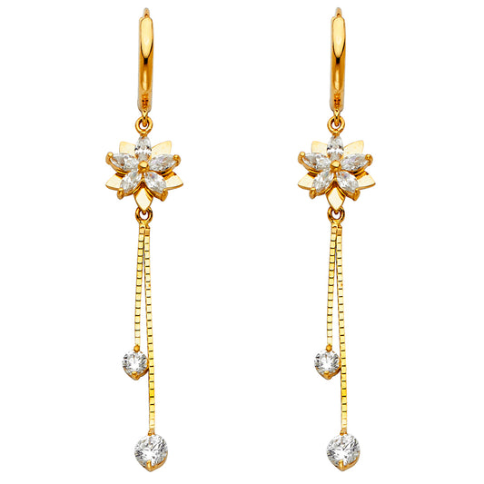 14K Yellow Gold Double Strand CZ Butterfly  Dangle Earrings