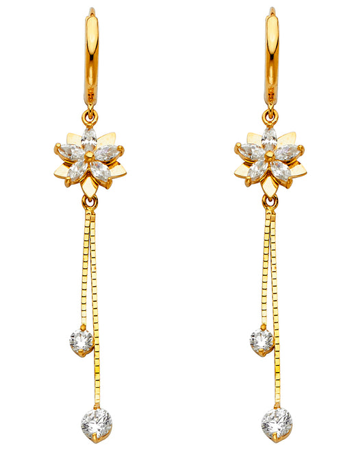 14K Yellow Gold Double Strand CZ Butterfly  Dangle Earrings