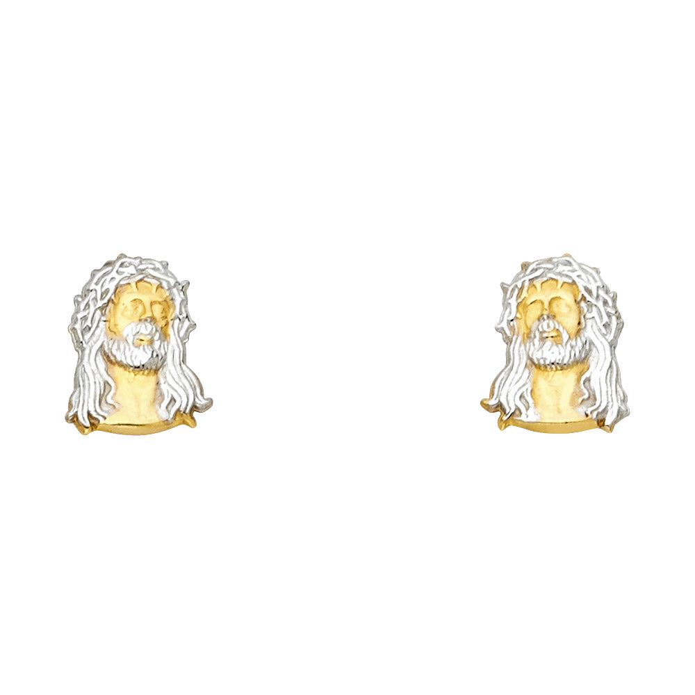 14K Two-Tone Gold Jesus Stud Earrings