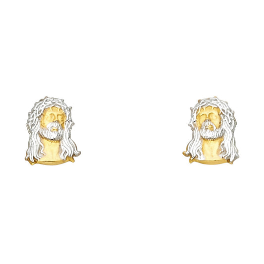 14K Two-Tone Gold Jesus Stud Earrings