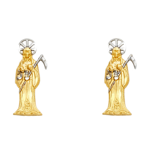 14K Two-Tone Gold Santa Muerte Stud Earrings