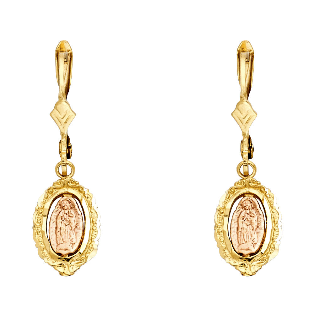 14K Gold Virgin Mary Dangle Earrings