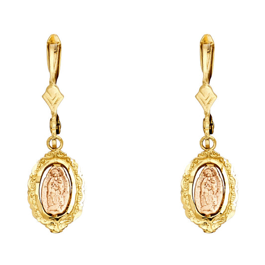 14K Gold Virgin Mary Dangle Earrings