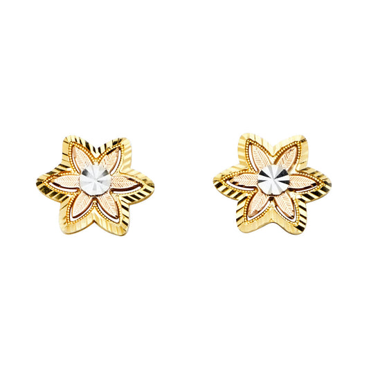 14K Tri-Color Gold Starflower Stud Earrings