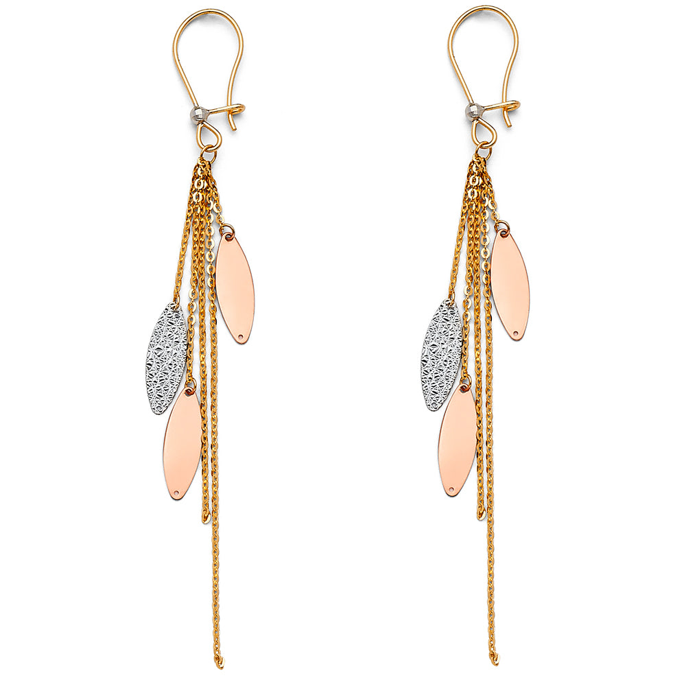 14K Yellow Gold Frog Design Dangle CZ Huggies Earrings