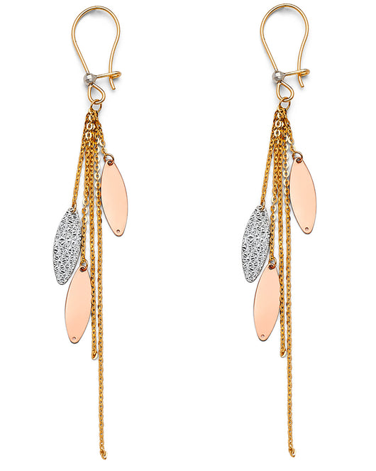 14K Yellow Gold Frog Design Dangle CZ Huggies Earrings