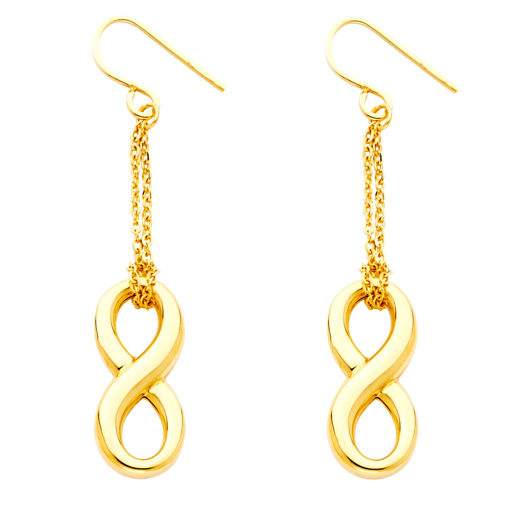 14K Yellow Gold High-Polished Infinity Dangle Earrings aprox 1 1/2" tall