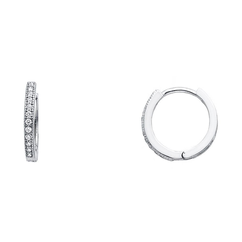14K White Gold Classic Hoop CZ Earrings
