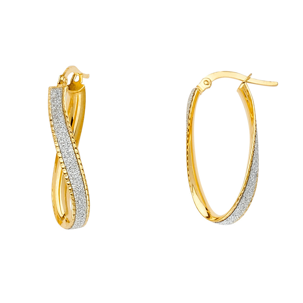 14K Two-Tone Gold Fancy Sandblast Twisted Hoop Earrings aprox 1 1/4" in diameter