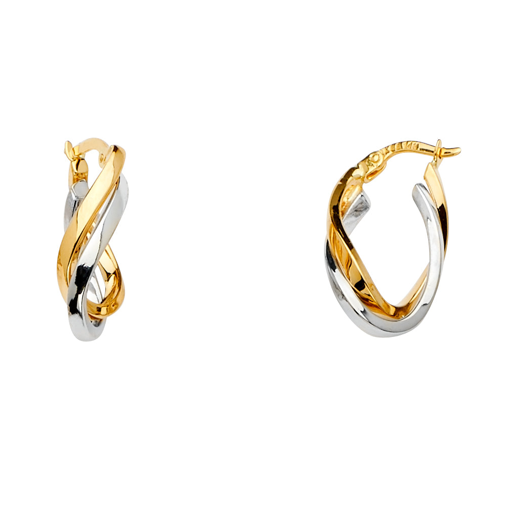 14K Two-Tone Gold High-Polished Twisted Hoop Earrings aprox 1" tall