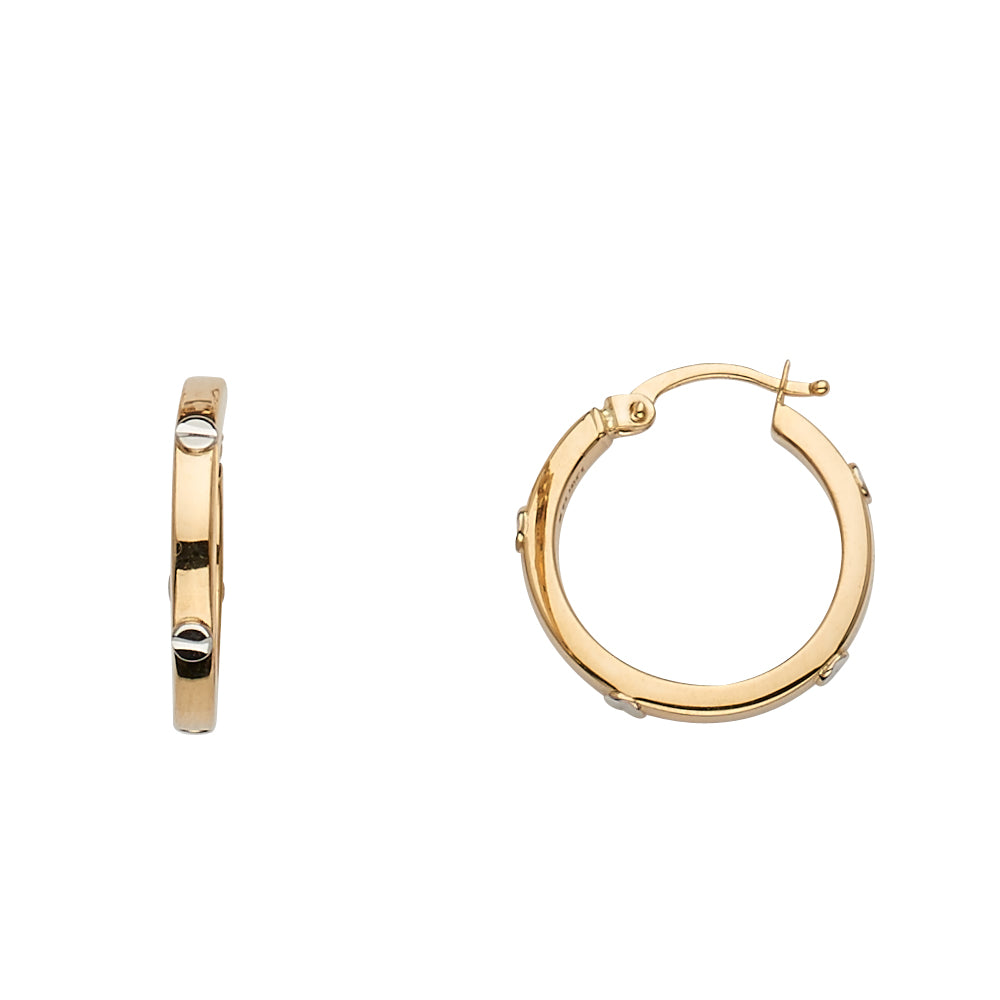 14K Yellow Gold High-Polished Screw Motif Hoop Earrings aprox 1/2" in diameter