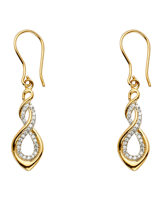 14K Yellow Gold Infinity Dangle CZ Earrings