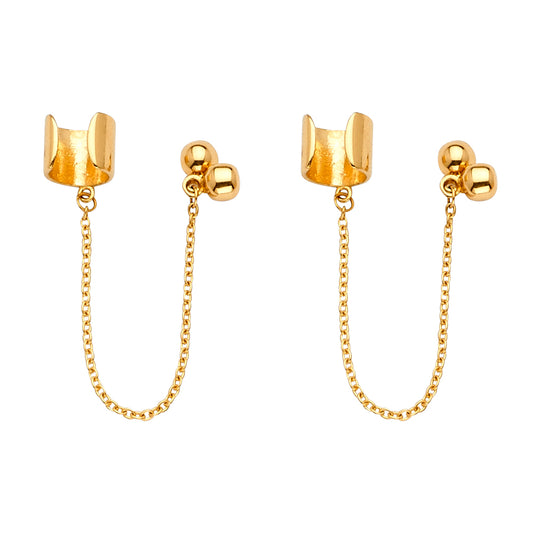 14K Yellow Gold Fancy Chain Cuff Link & Stud  Earrings