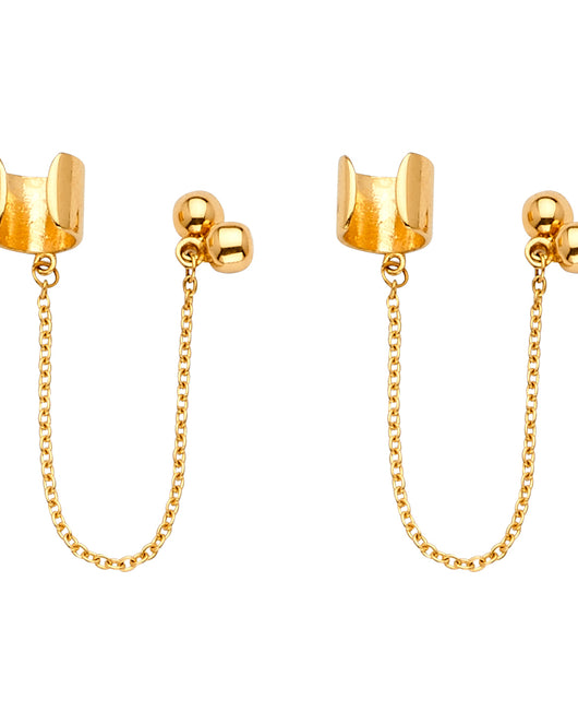 14K Yellow Gold Fancy Chain Cuff Link & Stud  Earrings